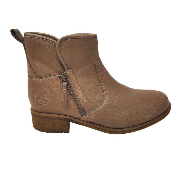 Ugg Shoes Womens 9 Boots Lavelle Camel Leather Shearling Ankle Zip - Picture 4 of 10